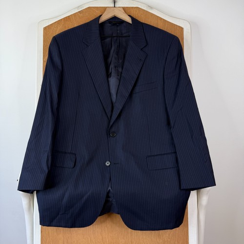 Jos a Bank Suit Mens 44R Navy Blue Pinstripe 2 Button Signature Gold Wool 38x28 - Picture 2 of 24