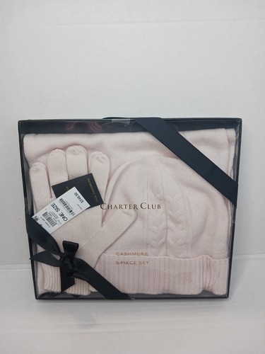 Charter Club 100 % Kaschmir Mütze, Handschuhe & Schal verpackt Geschenkset - Bild 1 von 2