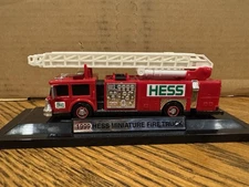1999 Hess Miniature Fire Truck w/ Display Base & Box Tested Working Lights