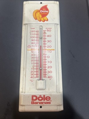 Original VTG DOLE BANANA Old ADVERTISING THERMOMETER Sign Clean Graphics 7.5''