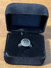 Black Spinel Cluster HALO Statement Ring 925 Sterling Diamond Pave Sz8 Vtg Insp.