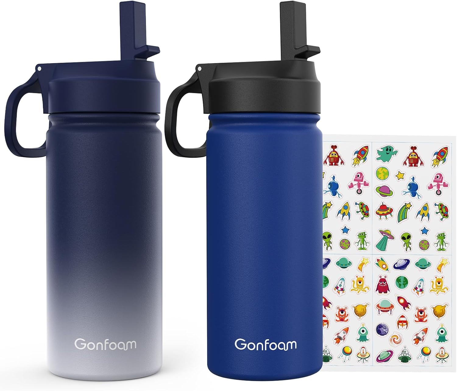 , 2-pack 16oz Kids Water Bottle With Stickers For School, In