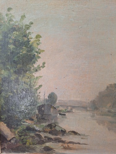Peinture ancienne huile paysage post impressionniste . Tableau encadré Signé - Photo 6 sur 7