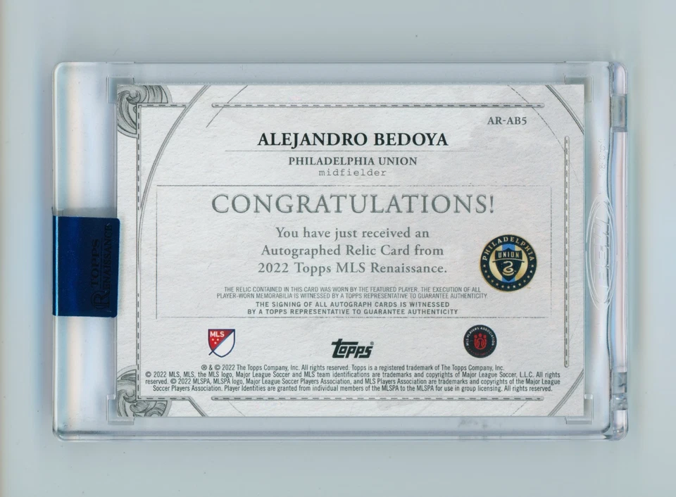 2022 Alejandro Bedoya Topps Renaissance MLS Gold Autographed Patch Card 1/10 - Image 2 of 3