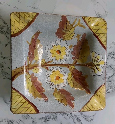 Pottery from Italy Ashtray Dish Flowers Gold Trim 8x8x2" (Chip See Pic Read) 8e - Picture 4 of 7