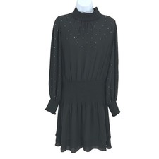 WHBM Dress Womens 6 Black Studded Smocked Mini Cocktail Holiday Party Flowy