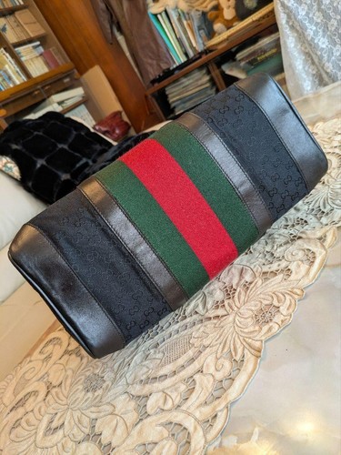 Bolso de Lona GUCCI GG Lona Cuero Negro Web Rayas Llave Incluida De Colección - Imagen 4 de 18