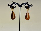 Vtg Napier Brown Tortoise Shell Lucite Gold Tone Post Dangle Earrings 1980’s