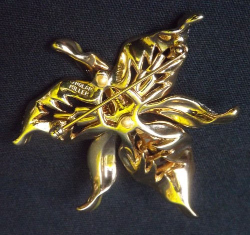 Broche prendedor de cristal austriaco pavé tono dorado orquídea exótica Nolan Miller - Imagen 2 de 24