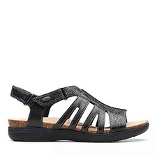 Clarks Women's April Belle Flat Sandal Black Leather 26177018