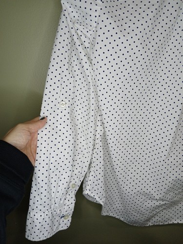 Talbots Extra Small White 5 Button Black Polka Dots Shirt Long Sleeve Ruffled Ne - Picture 11 of 11