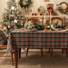 Christmas Checkered Tablecloth Rectangle - Green Buffalo Plaid Linen Cotton G...