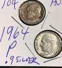 HIGH GRADE  1964 P ( 2 coins ) ROOSEVELT SILVER DIMES