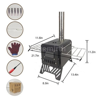 Camping Stove for Tent, Portable Stainless Steel Stove with Chimney Pipes