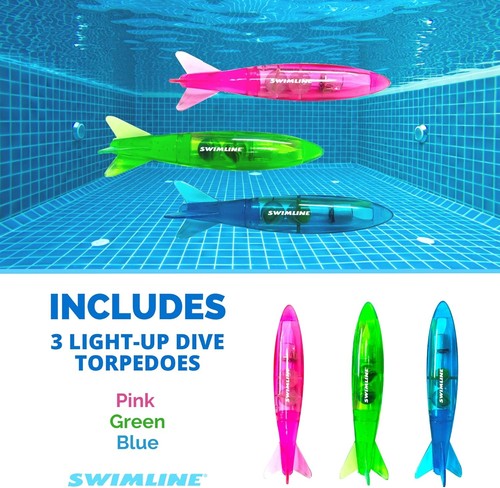 Innovative LED Light-Up Diving Toys - 3-Pack Torpedo Set for Kids' Water Play - Picture 7 of 9