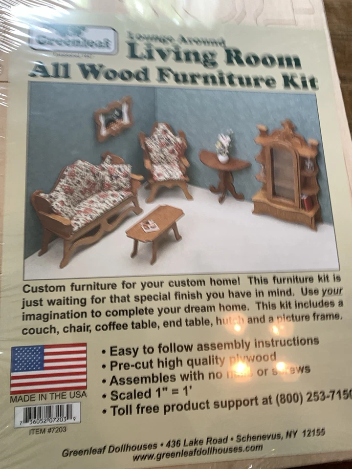 Kit de muebles de madera Greenleaf para casa de muñecas nueva biblioteca sala de estar Foto 3 de 4