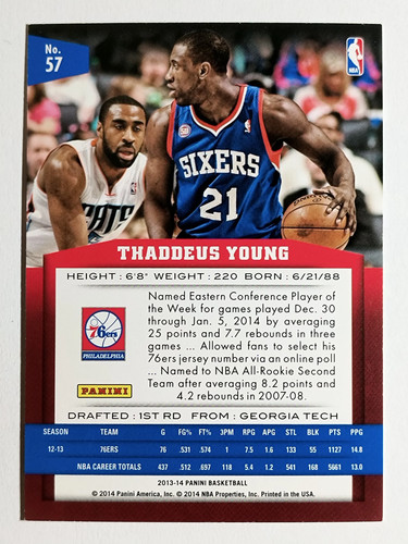 2013-14 Panini #57 Thaddeus Young - Picture 2 of 2