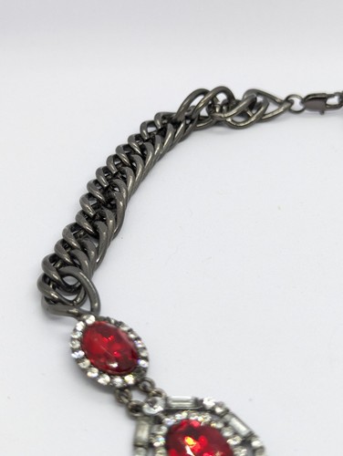Next chunky black chain necklace with Red center stones, Elegant statement - Picture 5 of 7