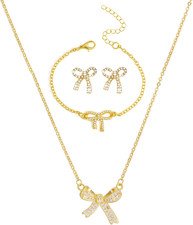 Gold Bow Necklace Bracelet Earrings Set for Women Bowknot Choker Necklace Ribbon