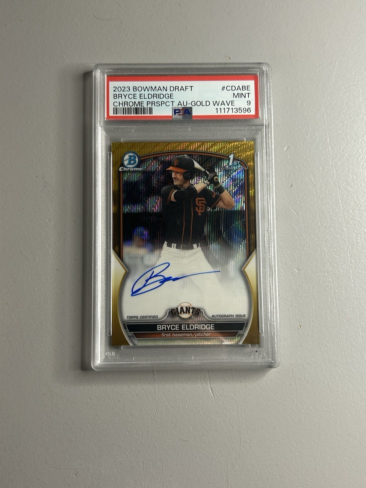 2023 Bowman Chrome Draft Bryce Eldridge 1st Prospect Auto Gold Wave 12/50 PSA 9