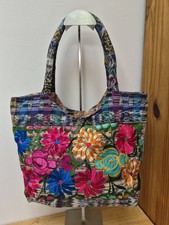 Vibrant Embroidered Floral Plaid Fabric Tote Bag Women's Shoulder Handbag Zip