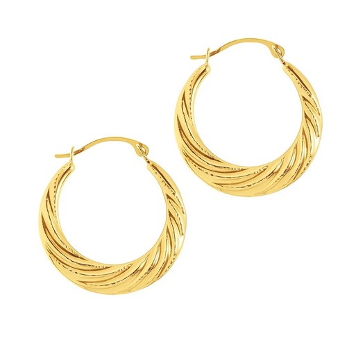 10k Yellow Gold Textured Graduated Twist Hoop Earrings - Picture 2 of 3