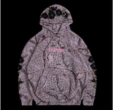 Civil Regime Pink Cheetah Print Black Roses Hoodie Size Large