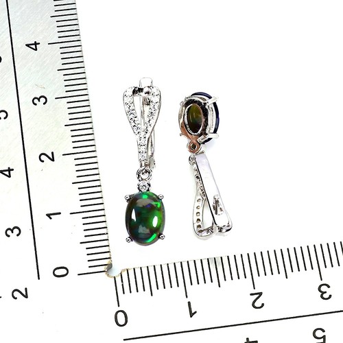 925 Sterling Silver Earrings Oval Black Opal 8x6mm Natural Gemstone Jewelry - Picture 3 of 13