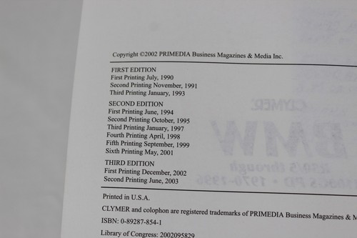 Clymer M502-3 BMW Motorcycle R50/5 Through R100GS PD 1970-1996 Repair Manual - Picture 3 of 13