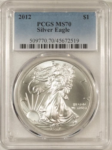 2012 $1 AMERICAN SILVER EAGLE, 1 OZ .999 - PCGS MS-70