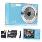 Digital Camera for Teens, Fhd 4K 44Mp with 64Gb Sd Card, 16X Digital Zoom, Blue