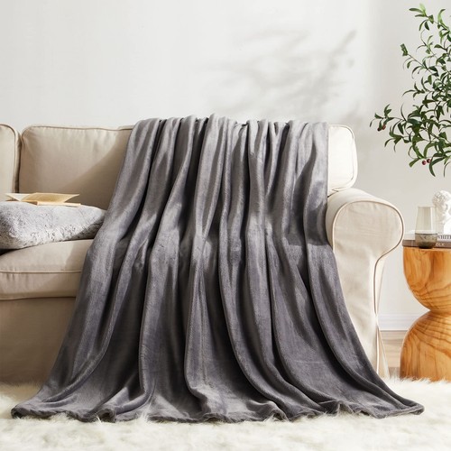 KMUSET Fleece Blanket Dark Grey Queen Size Lightweight Cozy Plush Microfiber Bed