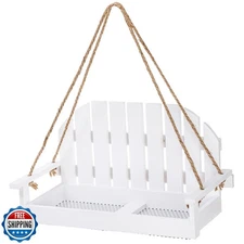 Frcctre Wood Bird Feeder for Outside, Cute White Swing Bench Wild
