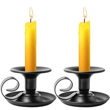 Retro Iron Taper Candle Holder, Set Of 2, Simple Black Candlestick Holders Candl