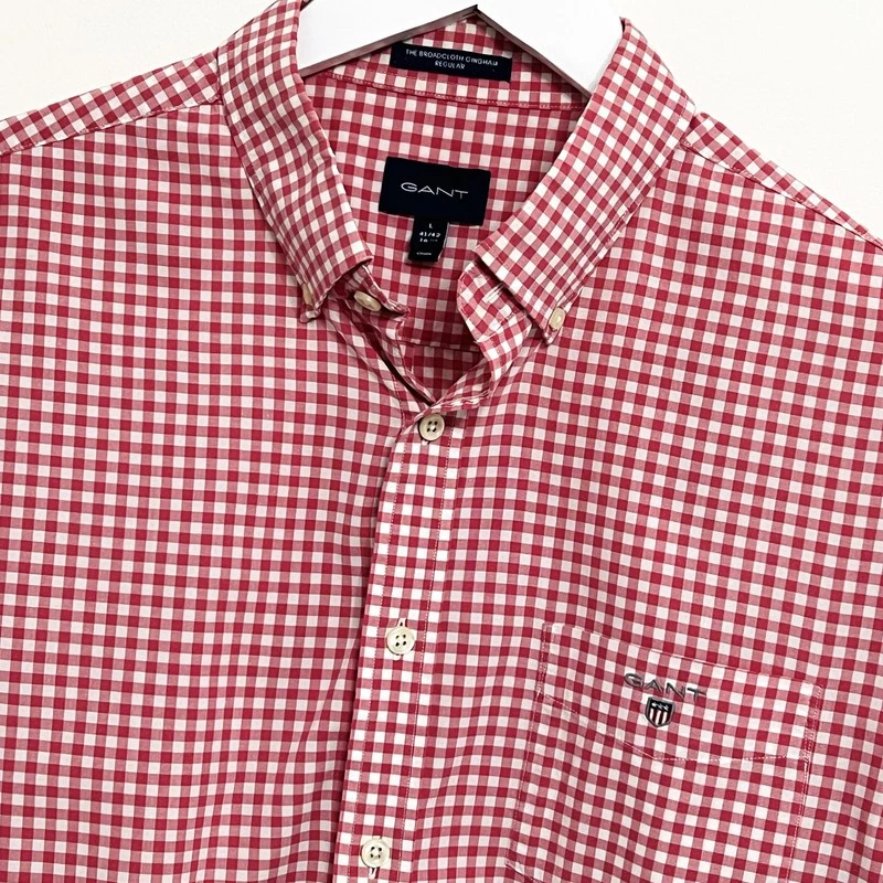 Gant Shirt Mens Large L The Broadcloth Gingham Gingham Pink White Long Sleeve - Image 2 of 4