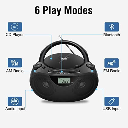 Tragbarer Bluetooth Ghettoblaster CD Player AM/FM Radio USB AUX MP3 Bass Boost - Bild 3 von 8