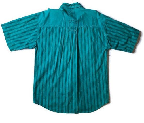 Vtg Bugle Boy Studio Global Challenge Short Sleeve Button Down Stripe Teal Sz S - Picture 2 of 8