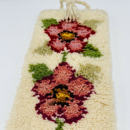 Tappeto vintage taglio pile fiori pezzo artistico da appendere cottagecore nappe - Foto 5 di 9