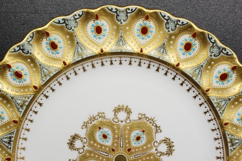 Rare Copeland Plate with Red Turquoise White Enamel Jewels and Gold Decoration - Picture 2 of 13
