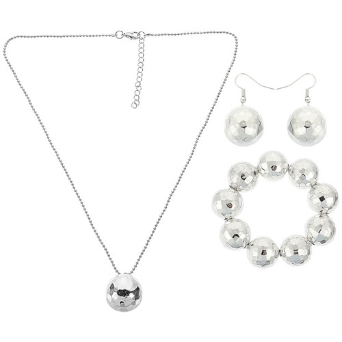 Mirror Necklace Set Disco Ball -Schmuckset Frau Fräulein Partykette Halskette