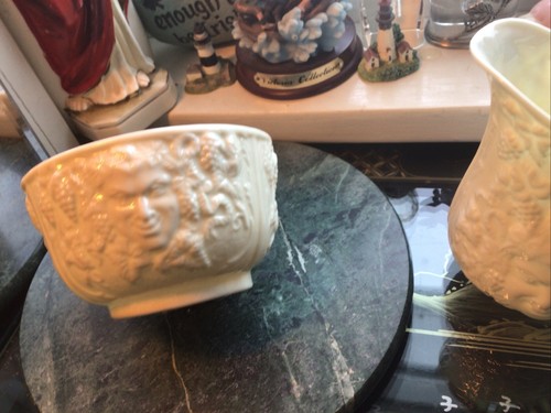 Rare Belleek Cream and Sugar Set - Bacchus Mask and Grapes - Green Mark - Picture 3 of 9