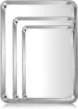Baking Cookie Sheet Pan Set of 3, 16/12.4/10.4 Inch, Stainless Steel Baking Pans