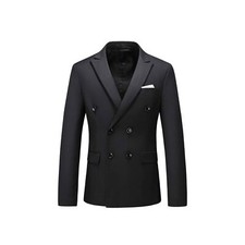 Mens Double Breasted Blazer Slim Fit Plain sport Suit Jacket, Black