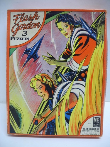 Vintage 1951 FLASH GORDON 3 Space Puzzles 4221 with Box Milton Bradley Co Unused