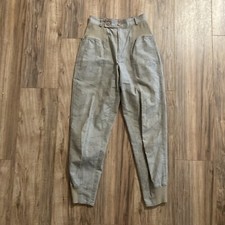 VTG Organically Grown Pants Wom Sz 5 Khaki Print Two Button Front Elastic Panels