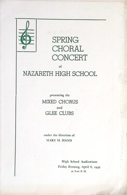 1949 Nazareth High School Spring Choral Concert Program Glee Club & Mixed Chorus