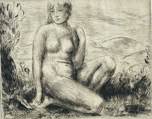 Grabado en punto seco Kenneth Hayes Miller C1930. Diosa griega desnuda Psique. Firmado - Imagen 1 de 11