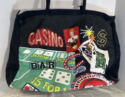 Vintage Rare Colorful Zip Up Casino Las Vegas Tote Bag W/ Large Dice 8x16x18 - Picture 7 of 12