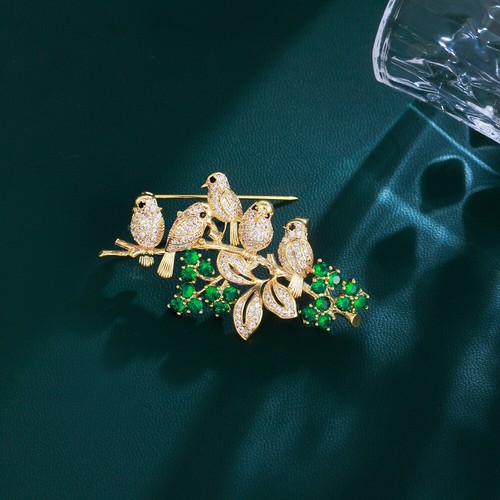 Broche prendedor pájaro verde chapado en oro circón cúbico accesorios de joyería de animales de lujo - Imagen 5 de 7