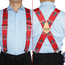 Mens Heavy Duty Metal Clip 2" Wide Work Suspender Braces X back Xmas Pattern
